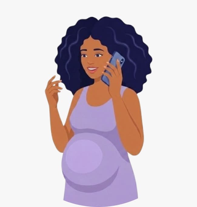 Illustration of a pregnant woman talking on her phone with her CHW