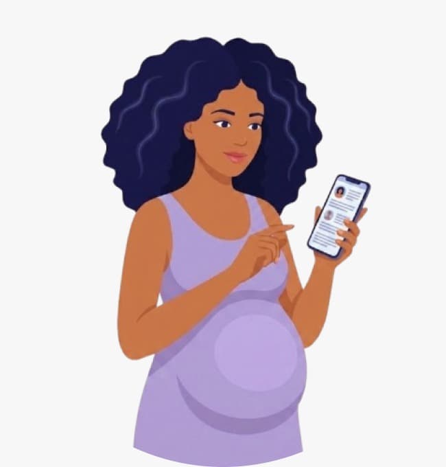 Illustration of a pregnant woman viewing health information on her phone